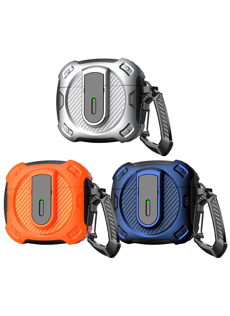 CATANES - 3Packs Airpods 4 Case Hard Shell Protective Armor LED Visible Wireless Charging Case Cover with Lock - Silver Orange Blue - Image 1