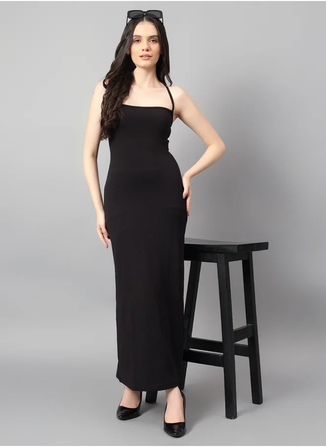 كوتي Solid Halter Neck Sheath Maxi Dress with Back Tie