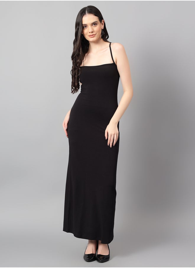 Kotty Solid Halter Neck Sheath Maxi Dress with Back Tie  - Image 3