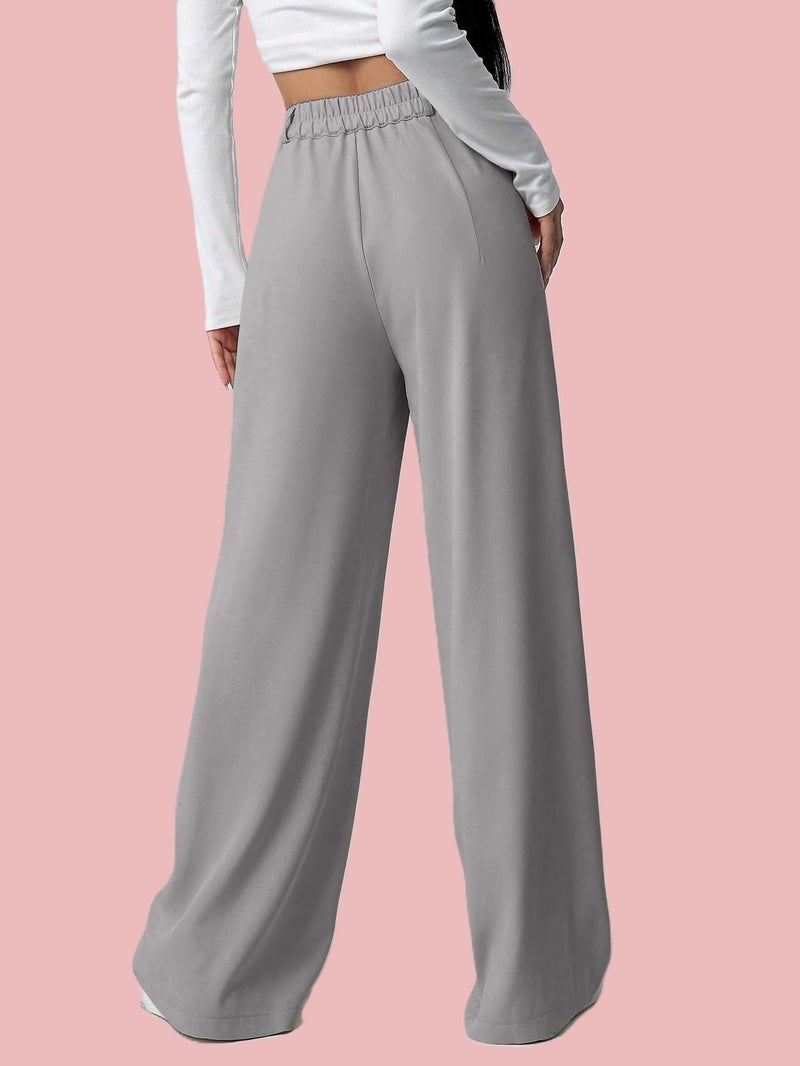 Aahwan Grey Solid High Waist Straight Korean Loose Pleated Wide Leg Trouser for Women's & Girl's(296-Grey_34) - Image 2