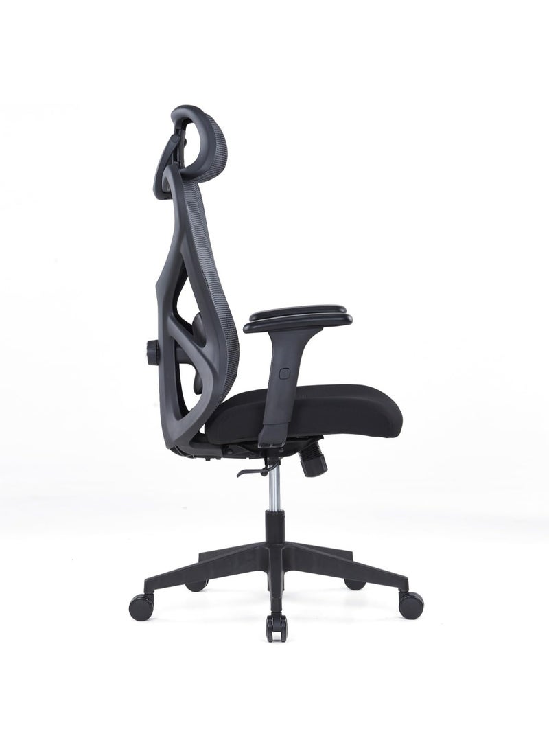Kaliber Edge High Back Office Chair with 2D Adjustable Headrest – Black Mesh Back, Adjustable Lumbar Support, and Synchro Tilt –  Sturdy Glass Fiber Frame - Image 3