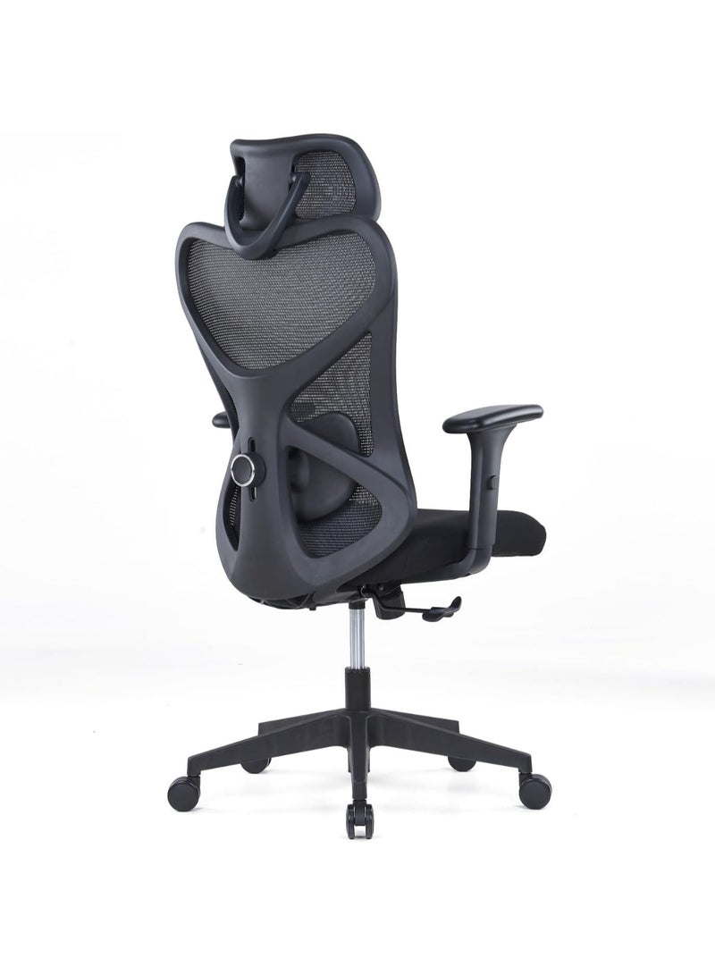 Kaliber Edge High Back Office Chair with 2D Adjustable Headrest – Black Mesh Back, Adjustable Lumbar Support, and Synchro Tilt –  Sturdy Glass Fiber Frame - Image 2
