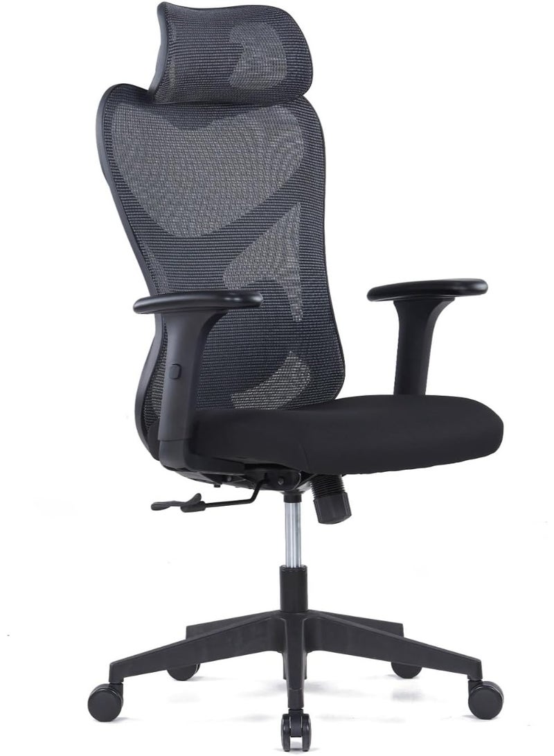Kaliber Edge High Back Office Chair with 2D Adjustable Headrest – Black Mesh Back, Adjustable Lumbar Support, and Synchro Tilt –  Sturdy Glass Fiber Frame - Image 1