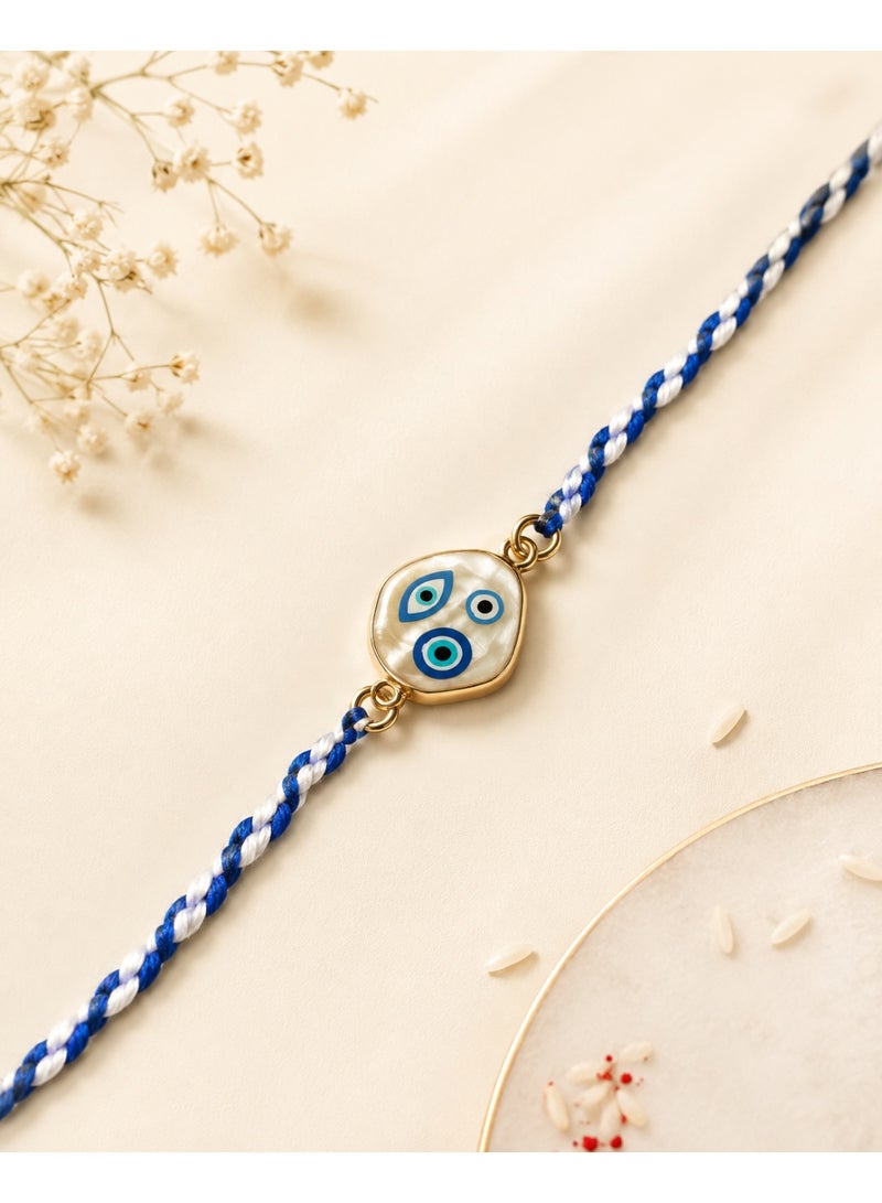 Evil Eye Rakhi Bracelet for Bhai, Blue & White Braided Design