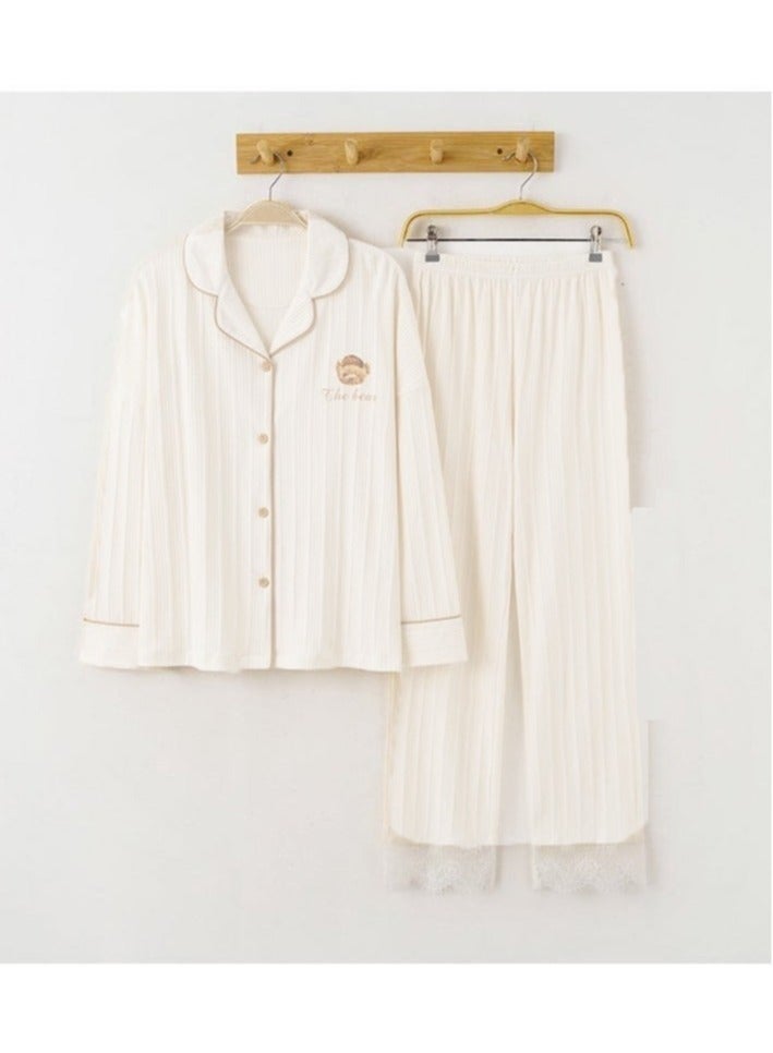 Women's Pajama Set, Cotton Long Seeve Striped Pajama Set Two Pieces of Casual Pajamas - Image 1