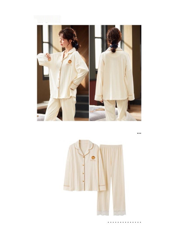 Women's Pajama Set, Cotton Long Seeve Striped Pajama Set Two Pieces of Casual Pajamas - Image 4