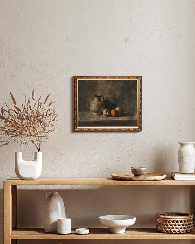 XOCUUI Farmhouse Still Life Picture Living Room - Rustic Vintage Decor for Bedroom - Peach Fruit Dining Room Moody Muted Oil Painting Art Deco Framed Wall Art for Kitchen - 9 x 12 - Image 4