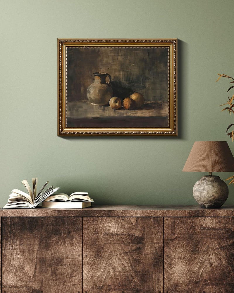 XOCUUI Farmhouse Still Life Picture Living Room - Rustic Vintage Decor for Bedroom - Peach Fruit Dining Room Moody Muted Oil Painting Art Deco Framed Wall Art for Kitchen - 9 x 12 - Image 5
