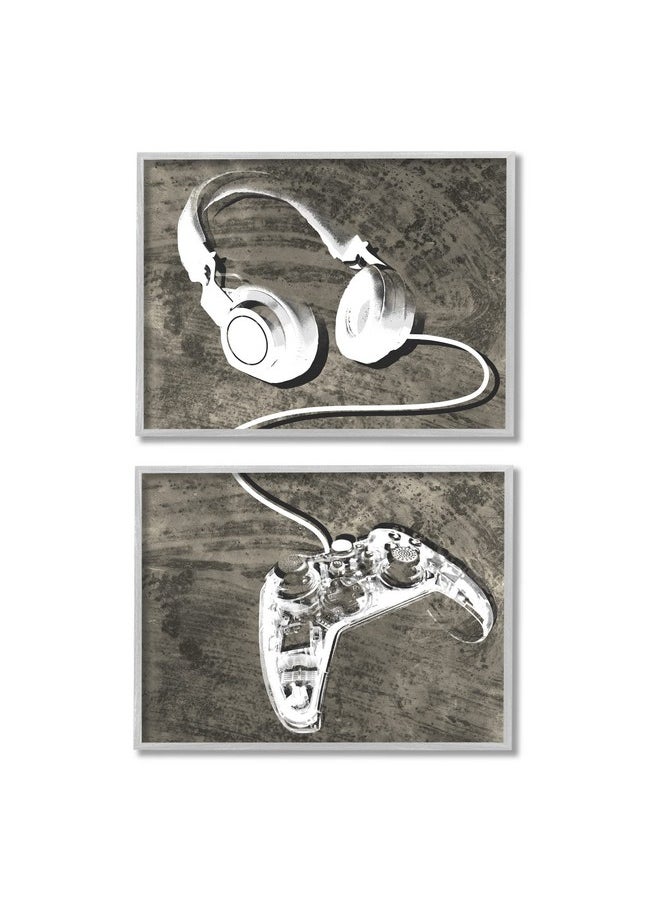 Stupell Industries - Kids' Entertainment Accessories Rustic Headphones Video Game Controller, Designed By Daphne Polselli Gray Framed Wall Art, 20 X 16, White - Image 1