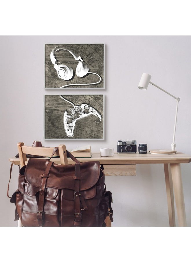 Stupell Industries - Kids' Entertainment Accessories Rustic Headphones Video Game Controller, Designed By Daphne Polselli Gray Framed Wall Art, 20 X 16, White - Image 1