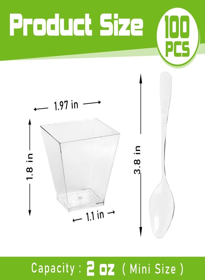 Slomg 200 Pcs 2 oz Mini Plastic Dessert Cups with Spoons, Disposable Clear Pudding Parfait Jello Shooter Cups Party Serving Bowls, Small Tasting Cups for Fruit Trifle Ice Cream Yogurt Mousse Candy - Image 2