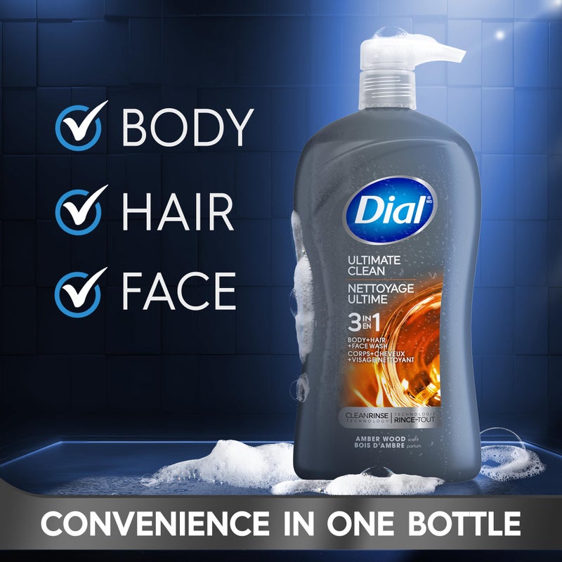 Dial Men 3in1 Body, Hair and Face Wash, Ultimate Clean, 32 Fl Oz - Image 3