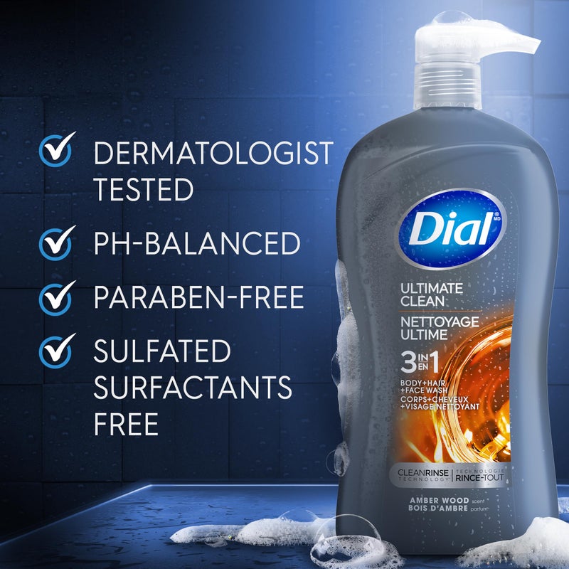 Dial Men 3in1 Body, Hair and Face Wash, Ultimate Clean, 32 Fl Oz - Image 4