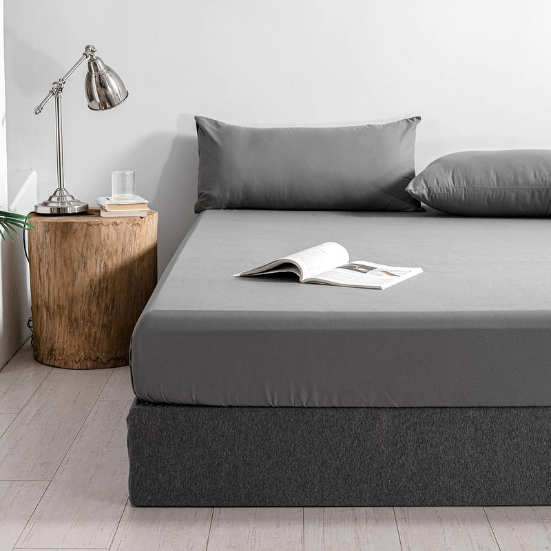 Good Nite Fitted Sheet 180 x 200 cm Grey Polyester Bed Sheet 30 cm Extra Deep Pocket Sheet Fitted Sheet Soft and Breathable Machine Washable - Image 2