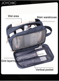Joychic Dry and Wet Separation Large Capacity Cosmetic Bag for Women and Men Portable Waterproof Travel Business Trip Toiletry Bag Multi-purpose Storage Organizer Navy Blue  - Image 2