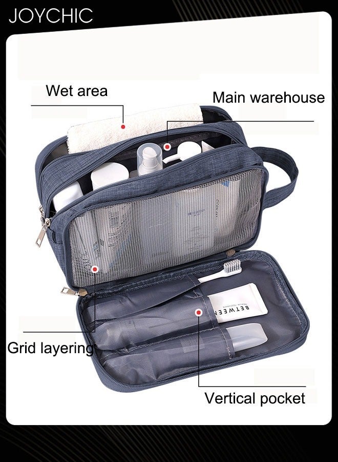 Joychic Dry and Wet Separation Large Capacity Cosmetic Bag for Women and Men Portable Waterproof Travel Business Trip Toiletry Bag Multi-purpose Storage Organizer Navy Blue  - Image 2