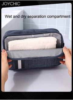 Joychic Dry and Wet Separation Large Capacity Cosmetic Bag for Women and Men Portable Waterproof Travel Business Trip Toiletry Bag Multi-purpose Storage Organizer Navy Blue  - Image 3