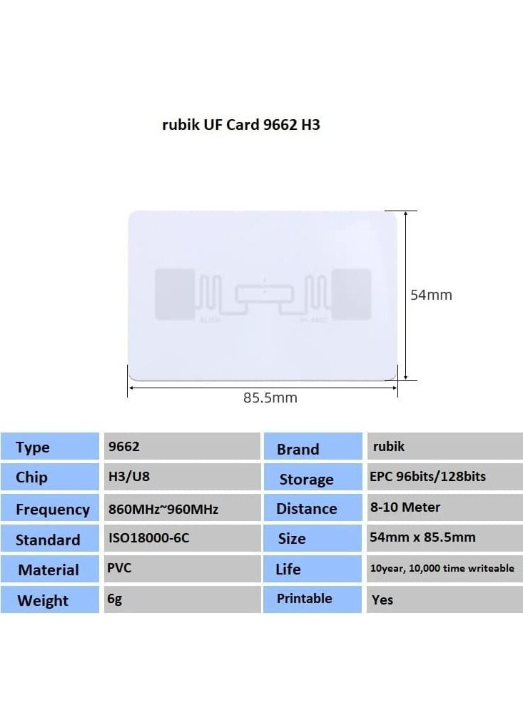 Rubik بطاقات RFID UHF قابلة للكتابة 9662-H3 860 ميجا هرتز - 960 ميجا هرتز طويلة المدى عالية التردد EPC عالمية من الفئة 1 من الجيل الثاني بروتوكول ISO18000-6C (20 بطاقة فارغة) - Image 2