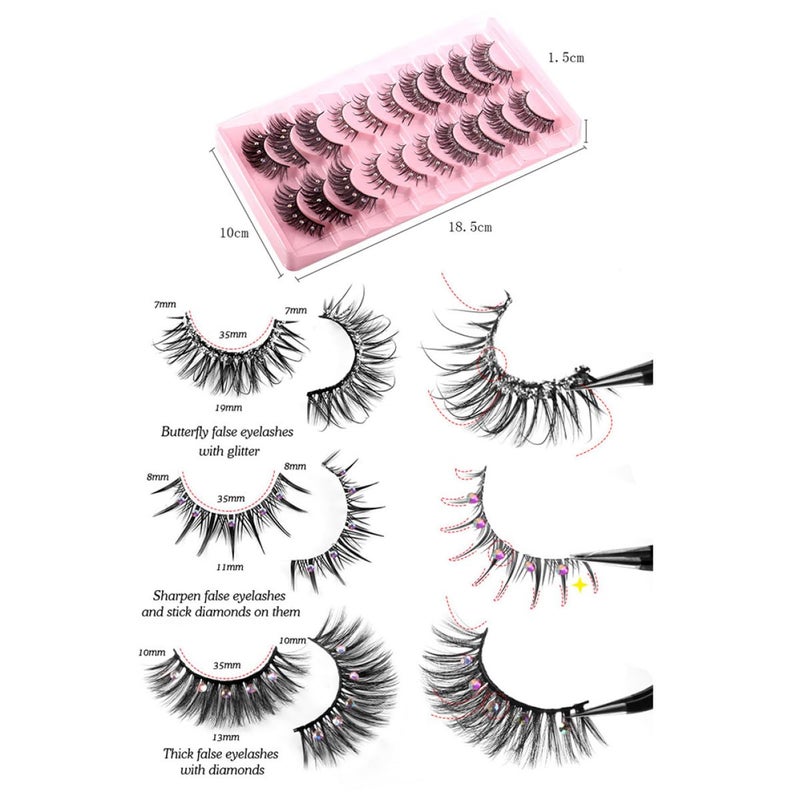 10 Pairs Natural Look Rhinestone False Eyelashes Voluminous Fake Lashes for Women Stage Performance Glamorous Eye Makeup - Image 2