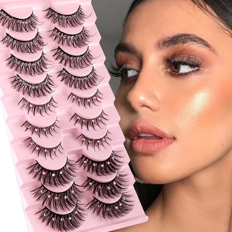 10 Pairs Natural Look Rhinestone False Eyelashes Voluminous Fake Lashes for Women Stage Performance Glamorous Eye Makeup - Image 4