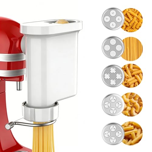 Jorivel 5-in-1 Durable Pasta Press Attachment Compatible with KitchenAid Stand Mixer, Pasta Extruder with 5 Interchangeable Plates and Brush | Makes Spaghetti, Bucatini, Fusilli, and Macaroni - Image 1