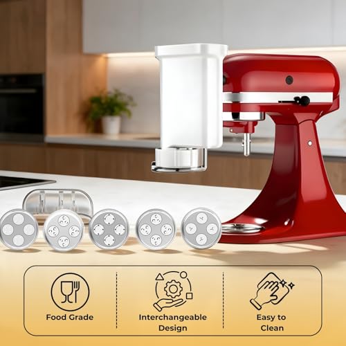 Jorivel 5-in-1 Durable Pasta Press Attachment Compatible with KitchenAid Stand Mixer, Pasta Extruder with 5 Interchangeable Plates and Brush | Makes Spaghetti, Bucatini, Fusilli, and Macaroni - Image 4