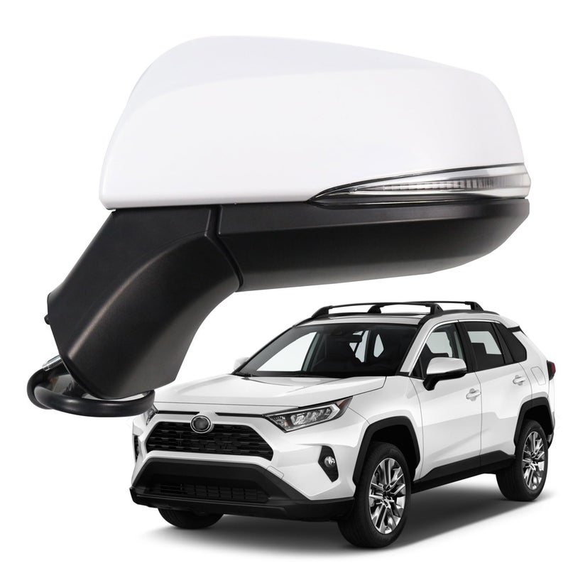 مارريتو لتجميع مرآة الجانب للسائق لسيارة تويوتا RAV4 2019 2020 2021 2022 2023 2024 مع تسخين كهربائي وإشارة دوران ومراقبة النقطة العمياء بديل TO1320384 TO1320388 أبيض يسار