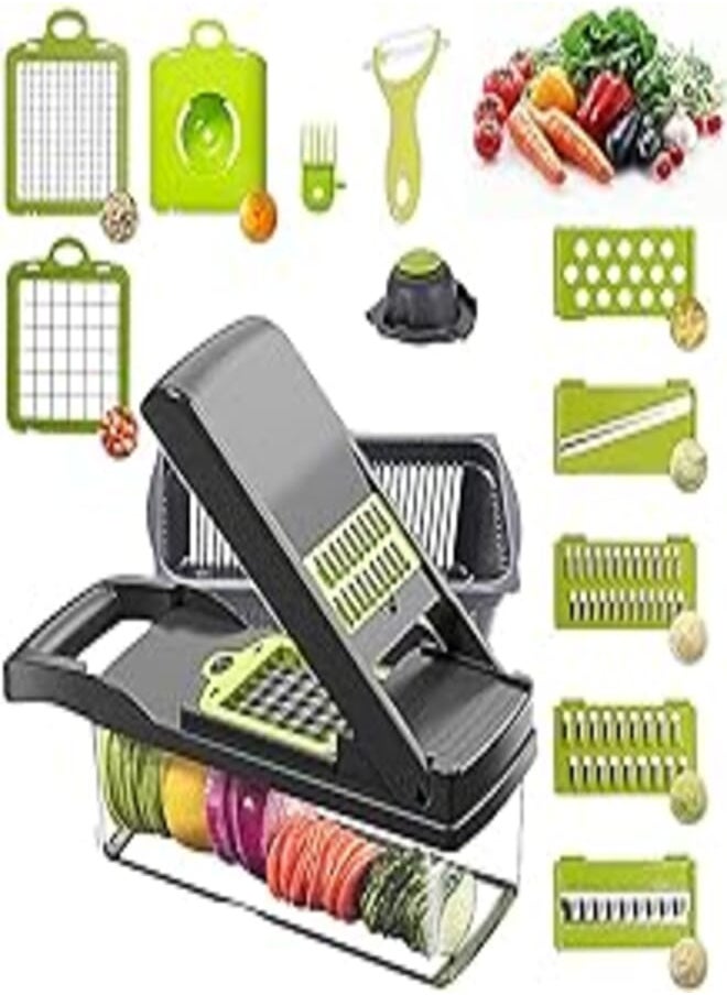 Alrens - 12 in 1 Vegetable Slicer Mandoline Slicer and Grater Slicer for Vegetables, Potatoes, Onions, Cheese - Grey - Image 1