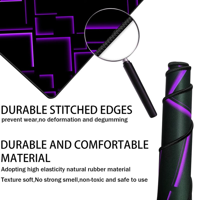 TEDNETGO Large Extended Gaming Mouse Pad, Long Mouse Pads, Extra Large Big Mouse Pad with Stitched Edge, XXL Non-Slip Computer Computer Keyboard Mat for Gamer/Desktop/Office/Home, Purple - Image 2