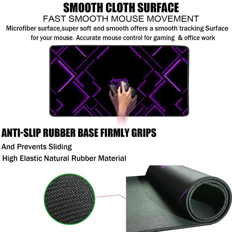 TEDNETGO Large Extended Gaming Mouse Pad, Long Mouse Pads, Extra Large Big Mouse Pad with Stitched Edge, XXL Non-Slip Computer Computer Keyboard Mat for Gamer/Desktop/Office/Home, Purple - Image 3