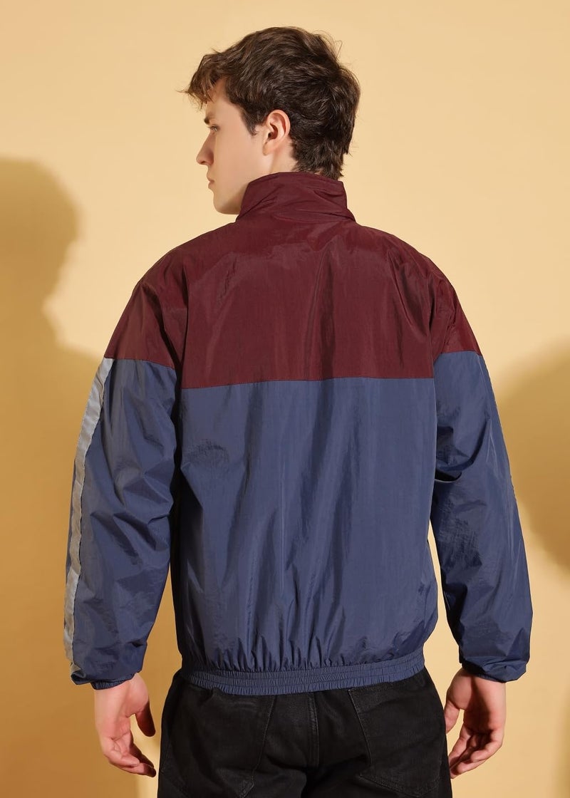 Dollar Men's Polyester Colourblock Windcheater Jacket With Side Pockets, Wine-Blue - XX-Large - Image 3