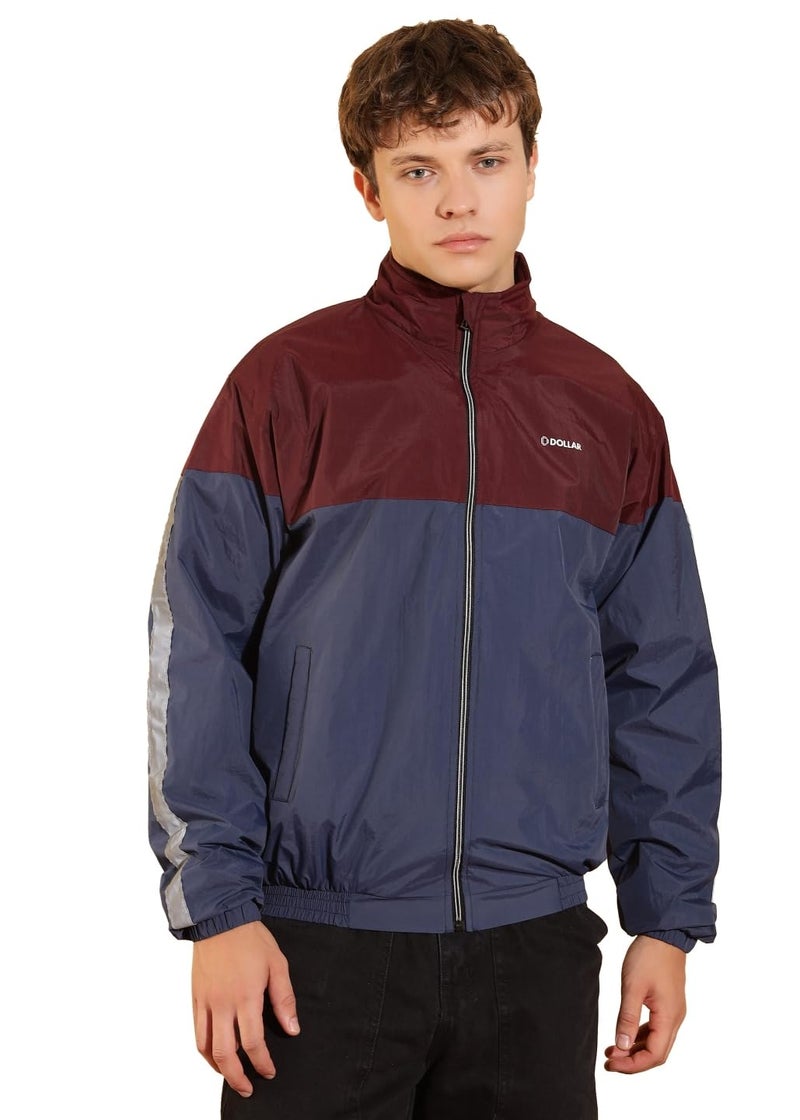 Dollar Men's Polyester Colourblock Windcheater Jacket With Side Pockets, Wine-Blue - XX-Large - Image 1