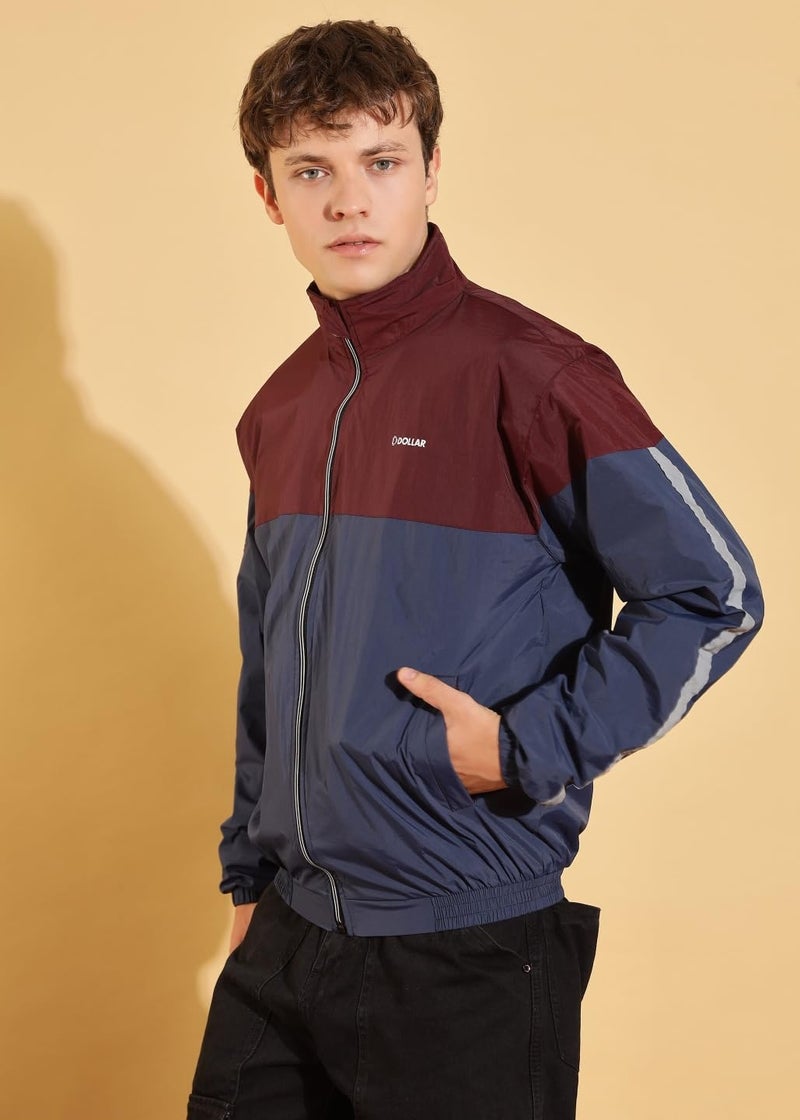 Dollar Men's Polyester Colourblock Windcheater Jacket With Side Pockets, Wine-Blue - XX-Large - Image 2