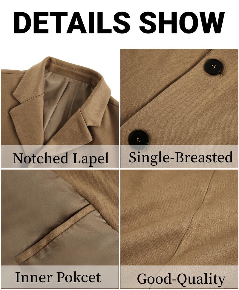 PASLTER Mens Mid Long Trench Coat Slim Fit Winter Pea Coat Single Breasted Business Overcoat - Image 5