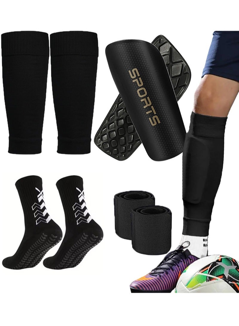 Aikanbo Lightweight Soccer Equipment Four Piece Set,Skidproof Soccer Socks,Protective Soccer Shin Pads L Size and Sleeves with Optimized Insert Pocket,Calf Protective Gear,Calf Compression Socks For Soccer Football Sports Adjustable Shin Guard Straps - Image 1