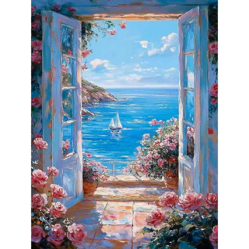 YarnMate Scenery Paint by Numbers for Adults,Landscape Beach Paint by Number for Adults Beginner,Easy Acrylic Paint by Number on Canvas for Relax and Home Wall Decor 16X20 Inch (Without Frame) - Image 1