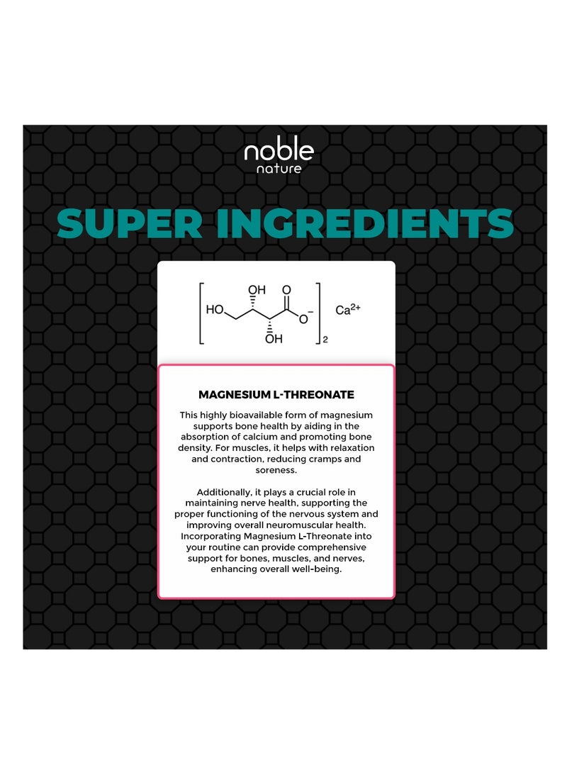 noble nature - Noble Nature Magnesium L-Threonate - 60 tablets - 2000 mg per serving - Supports Bone, Muscle and Nerve Health - Image 1