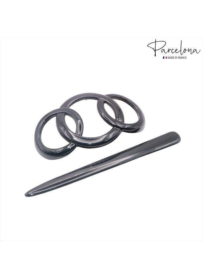Parcelona French Triple Ringed 3.5" Black Cellulose Hair Slider Pin Thru Holder Barrette Non Slip Women Hair Accessories, Made in France - Image 4