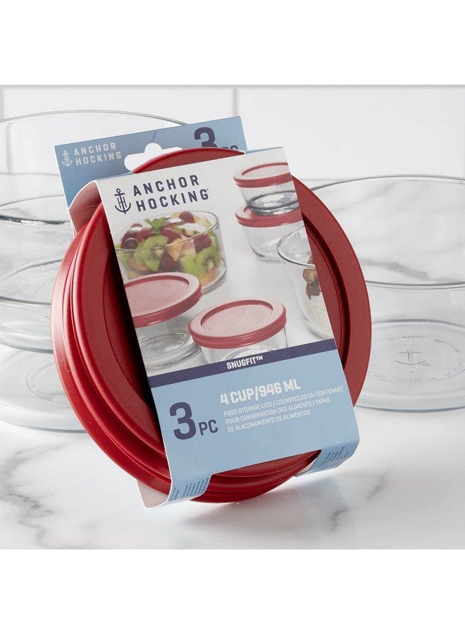 أنكور هوكينغ أغطية بديلة من أنكور هوكينج لتخزين الطعام الزجاجي، 4 أكواب دائرية، مجموعة من 3 قطع (متوافقة أيضًا مع تخزين الطعام الزجاجي من بايركس)