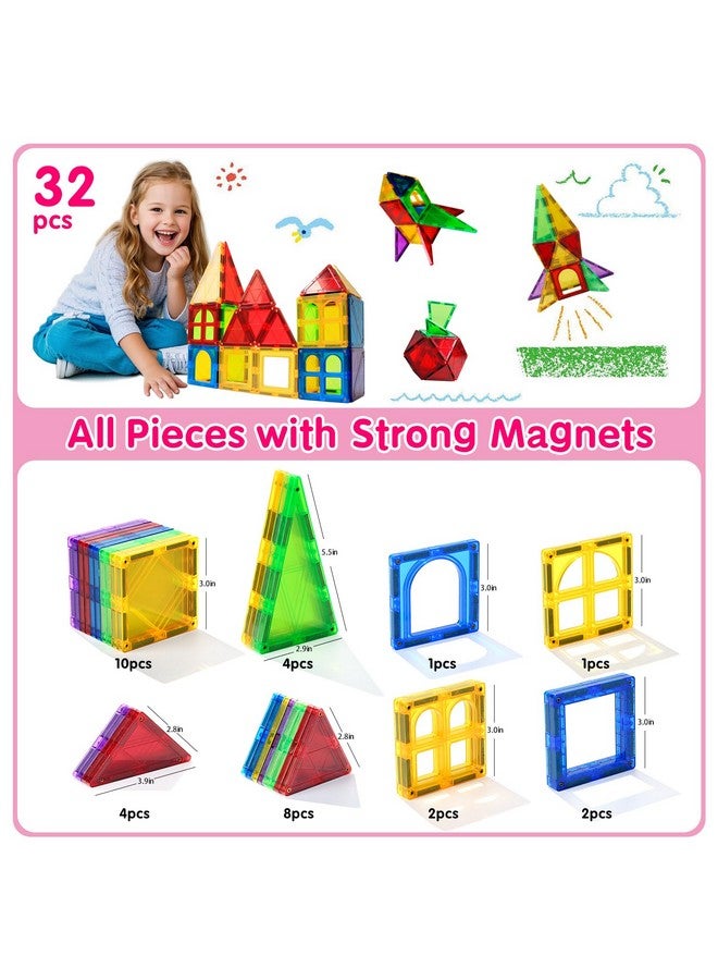 Magblock Magnetic Tiles Toys for Kids Preschool Learning, Magnetic Blocks Sensory Montessori Toys Set All Pieces with Magnets, Ideal STEM Educational Construction Gifts for 3+ Year Old Boys and Girls 32PCS  - Image 3