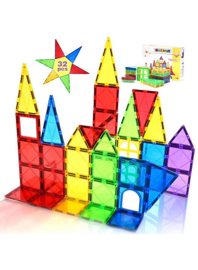 Magblock Magnetic Tiles Toys for Kids Preschool Learning, Magnetic Blocks Sensory Montessori Toys Set All Pieces with Magnets, Ideal STEM Educational Construction Gifts for 3+ Year Old Boys and Girls 32PCS  - Image 1