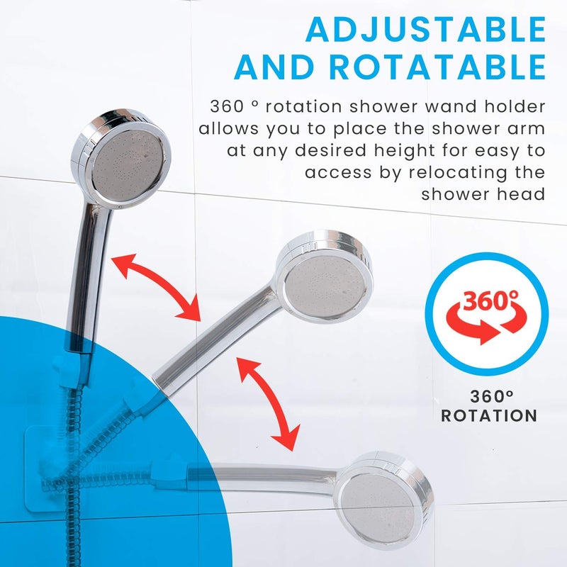 Emoh Adhesive Shower Head Holder 360 Wall Mount White Plastic Easy Install No Drill Universal Fit - Image 3
