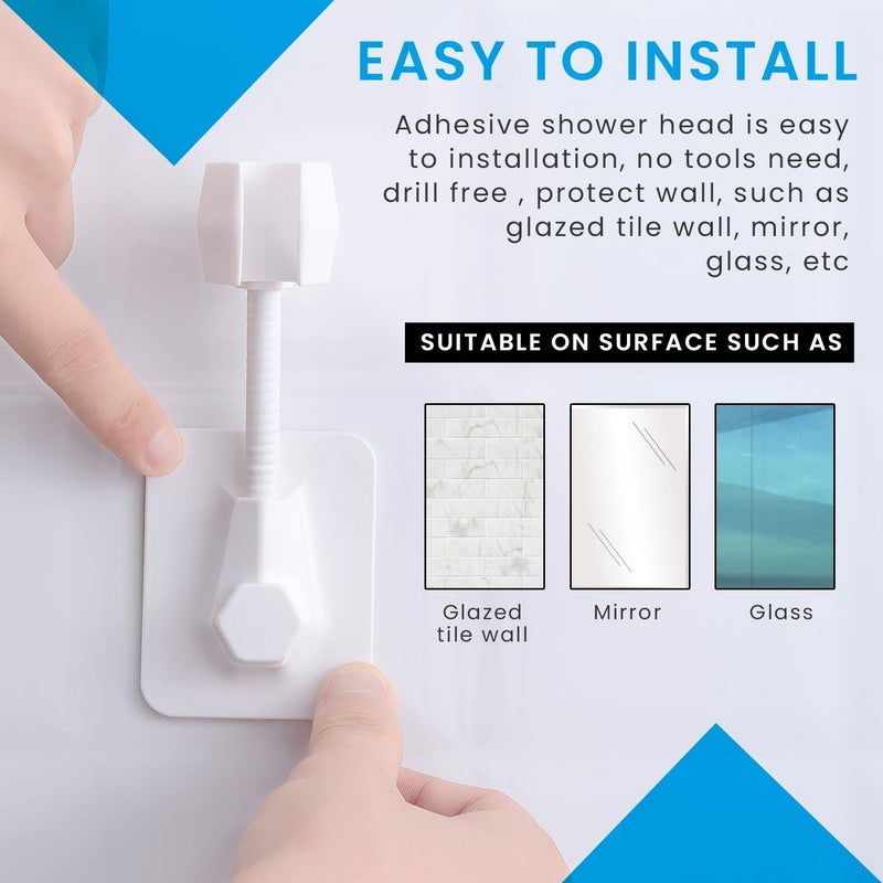 Emoh Adhesive Shower Head Holder 360 Wall Mount White Plastic Easy Install No Drill Universal Fit - Image 4