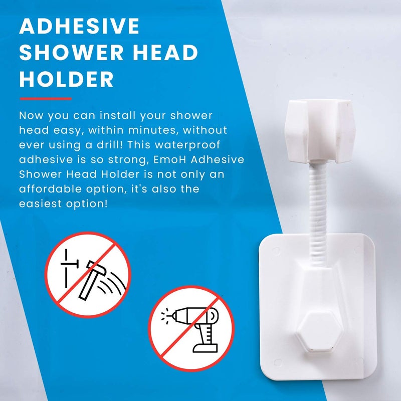 Emoh Adhesive Shower Head Holder 360 Wall Mount White Plastic Easy Install No Drill Universal Fit - Image 2