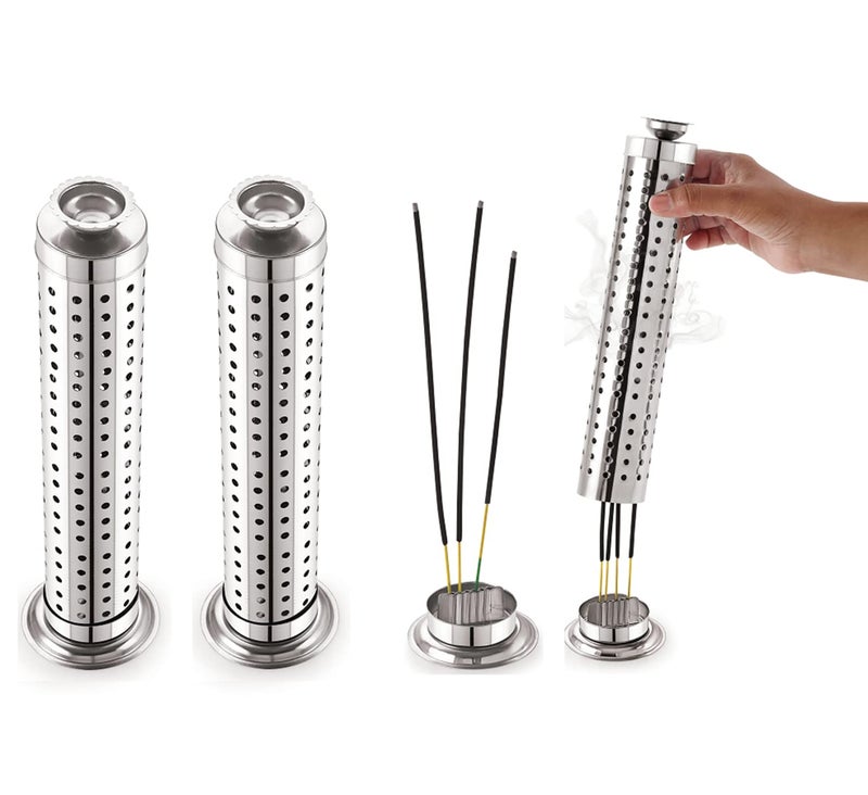 Velofeil Stainless Steel Agarbatti Incense Stick Stand Holder with Ash Catcher for Home Office Temple 2 Pcs