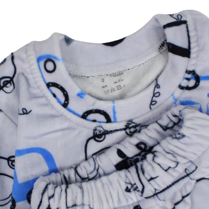 طقم حرارية لأولاد قماش مخمل شيريز – رمادي بطبعة سيارات - Image 3