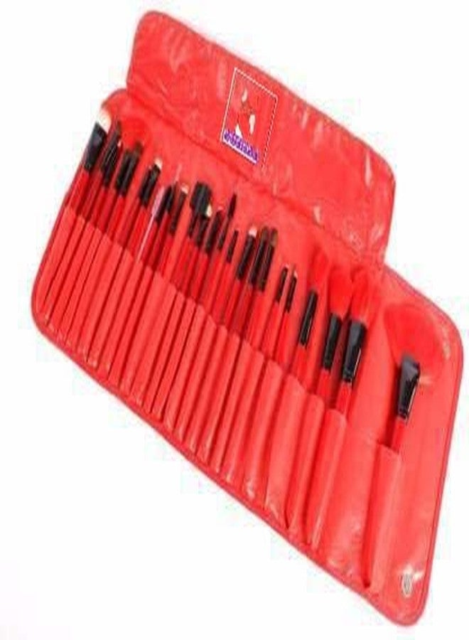 SUNISA Soft Red Synthetic Bristle Makeup Brushes Set of 24 with Cover - (Pack of 24) - Image 2