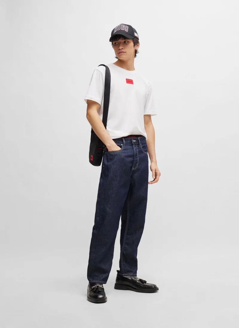 HUGO Cotton T-shirt with red logo label