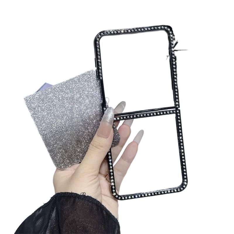 غطاء واقي بTPU + PC باللون بني من مادة TPU لـ Samsung Galaxy Z Flip 7 مع حامل بطاقات وإطار مزدوج الجوانب مع بريق الماس للاستخدام الداخلي للرحلات اليومية للاستخدام العملي - Image 4