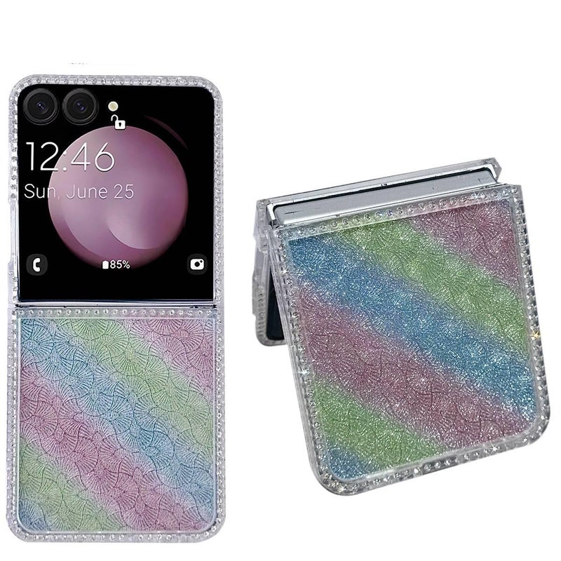 غطاء واقي بTPU + PC باللون بني من مادة TPU لـ Samsung Galaxy Z Flip 7 مع حامل بطاقات وإطار مزدوج الجوانب مع بريق الماس للاستخدام الداخلي للرحلات اليومية للاستخدام العملي - Image 3